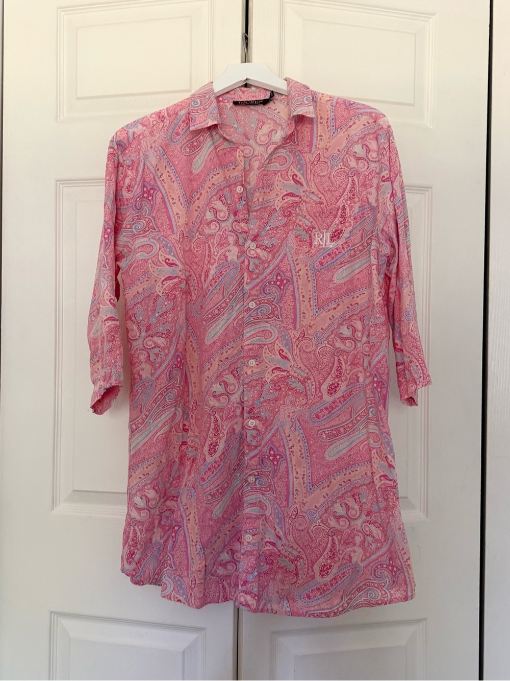 Lauren Ralph Lauren Pink Paisley Sleep Shirt Night Shirt Long Sleeve Size Medium - Picture 5 of 12